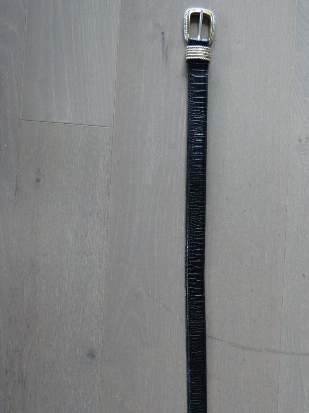 Brighton Black Croc-Embossed Leather Belt Silver Buckle